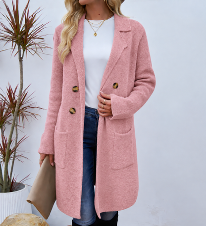 Cappotto Donna in Maglia Doppiopetto con Bottoni Dorati