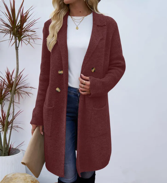 Cappotto Donna in Maglia Doppiopetto con Bottoni Dorati