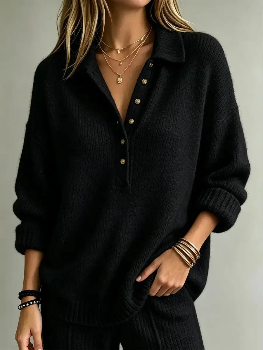 Maglione Polo Donna Oversize con Bottoni Dorati