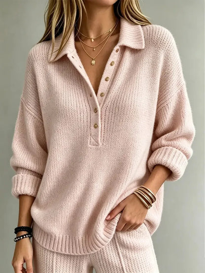 Maglione Polo Donna Oversize con Bottoni Dorati
