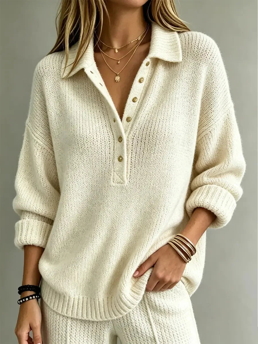 Maglione Polo Donna Oversize con Bottoni Dorati