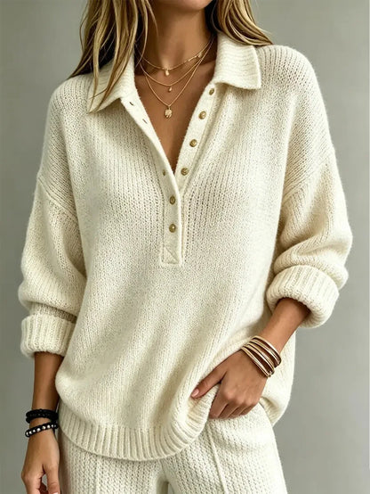 Maglione Polo Donna Oversize con Bottoni Dorati