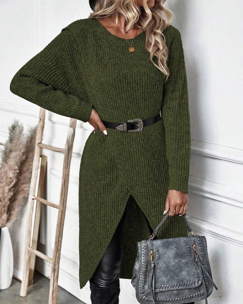Abito Maglione Donna Midi Incrociato con Spacco