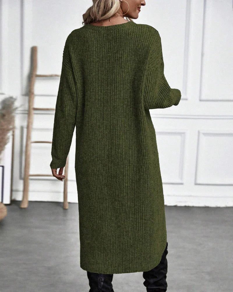Abito Maglione Donna Midi Incrociato con Spacco