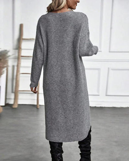 Abito Maglione Donna Midi Incrociato con Spacco