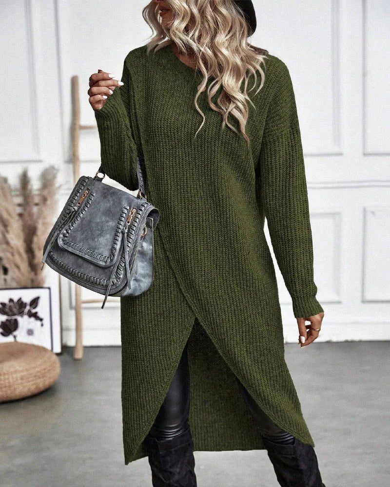 Abito Maglione Donna Midi Incrociato con Spacco