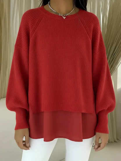 Maglione Donna a Coste con Orlo Effetto Camicia