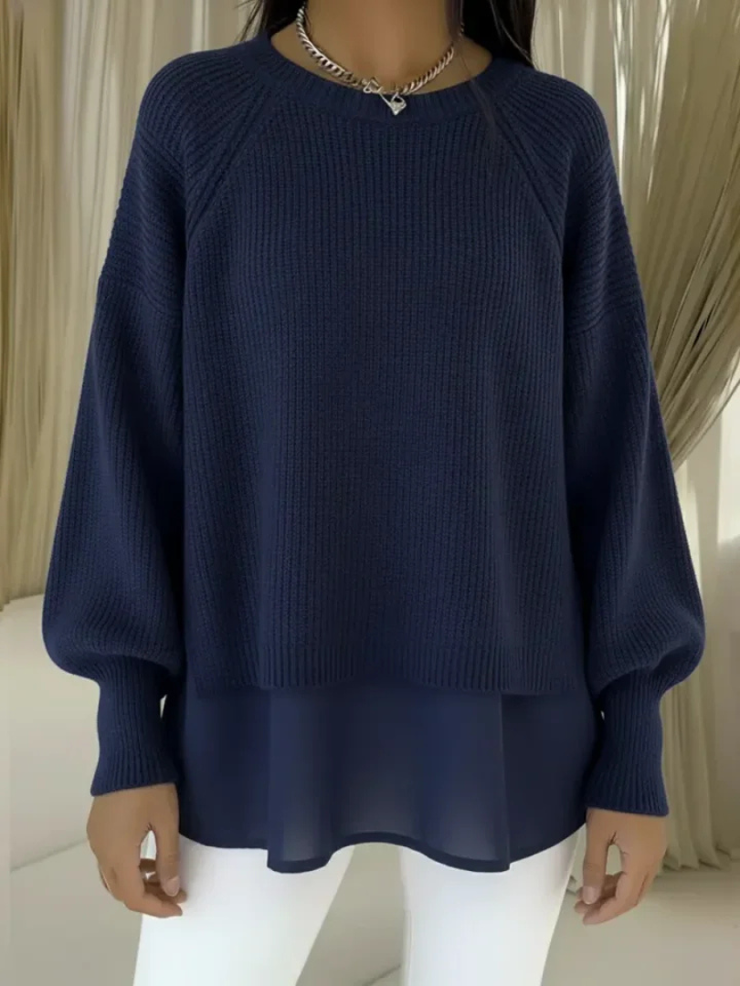 Maglione Donna a Coste con Orlo Effetto Camicia