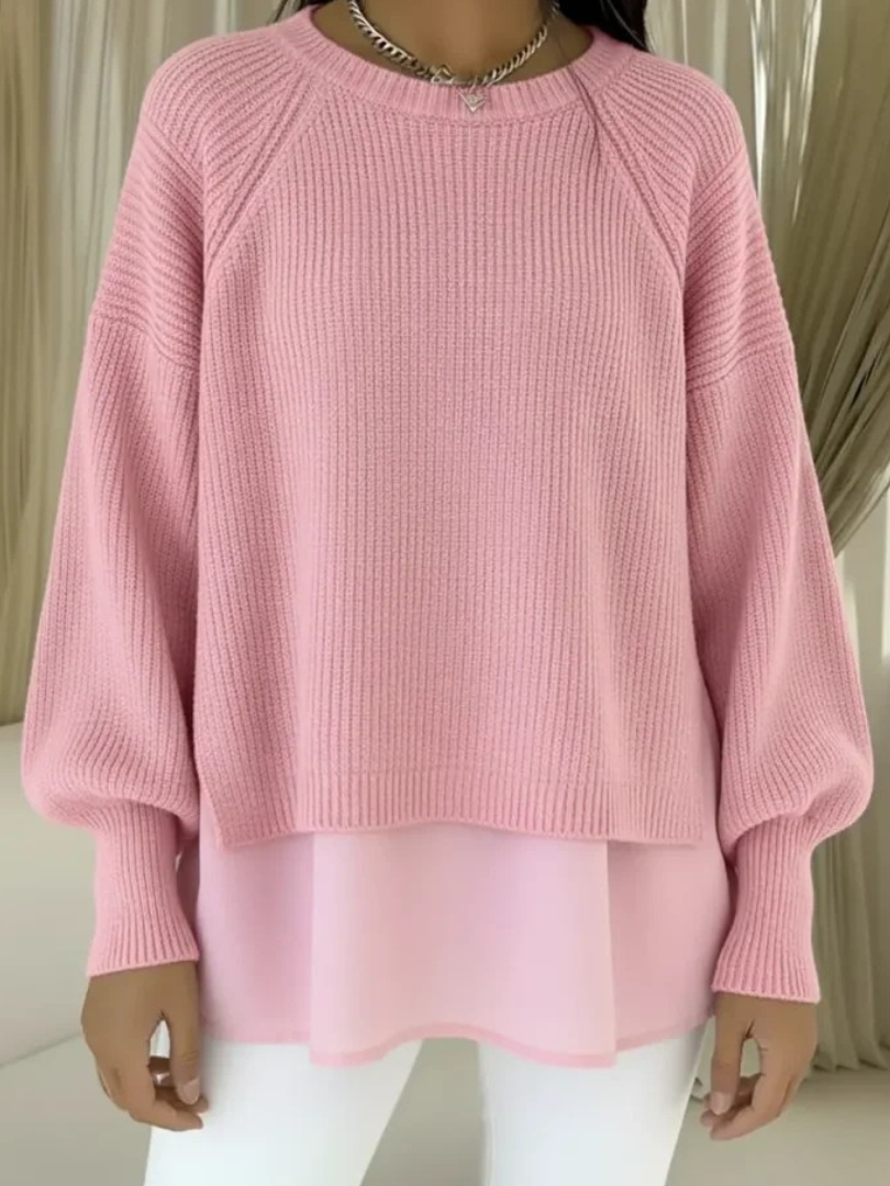 Maglione Donna a Coste con Orlo Effetto Camicia