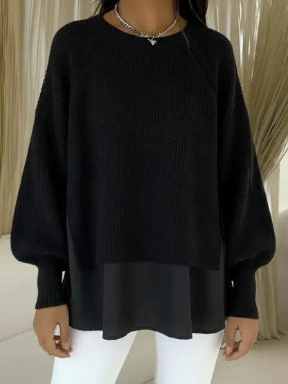 Maglione Donna a Coste con Orlo Effetto Camicia