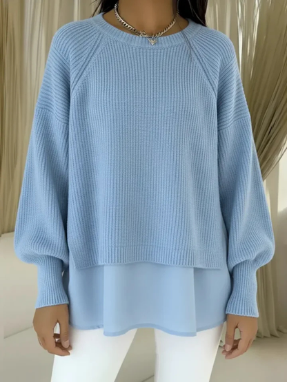 Maglione Donna a Coste con Orlo Effetto Camicia
