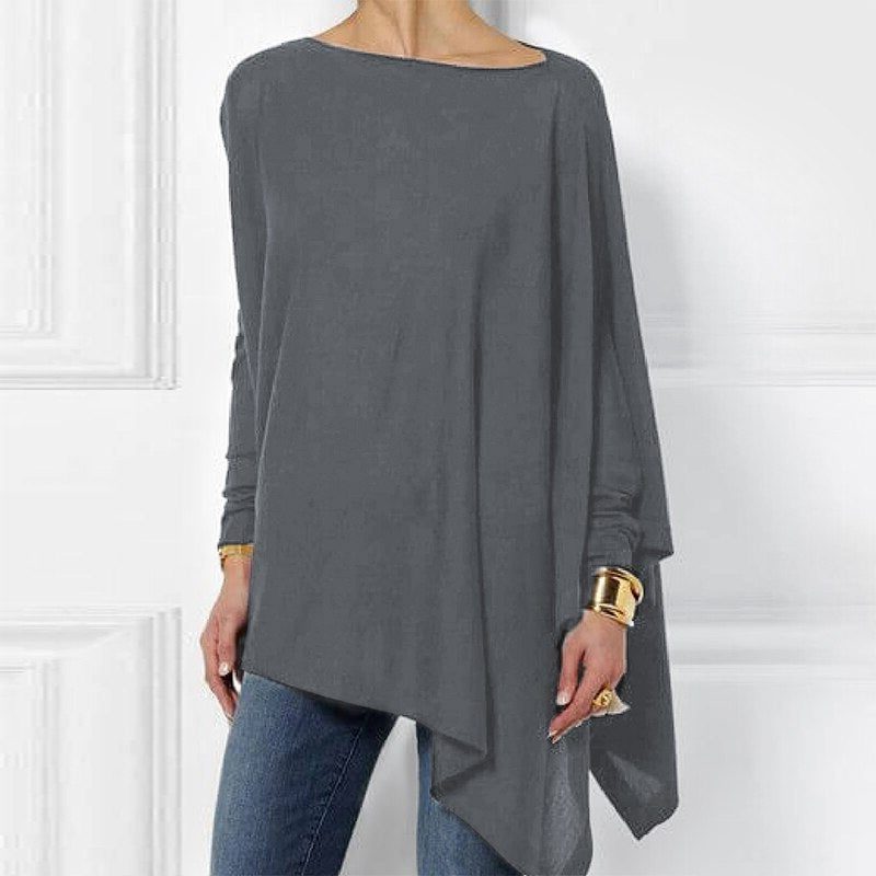 Maglia Donna Manica Lunga con Orlo Asimmetrico