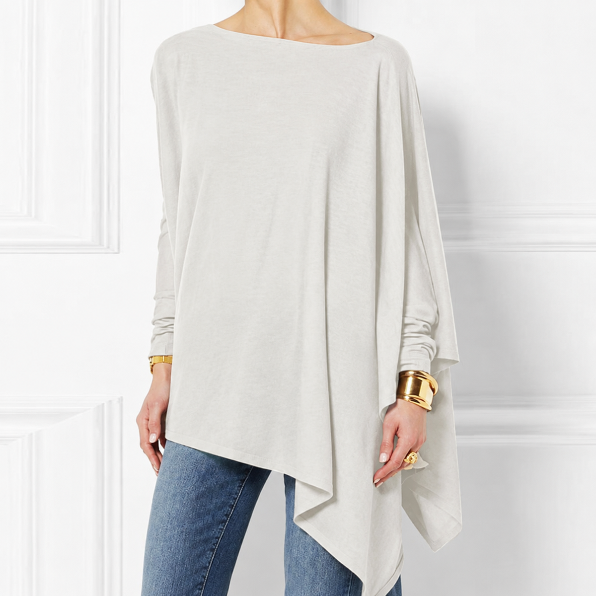 Maglia Donna Manica Lunga con Orlo Asimmetrico