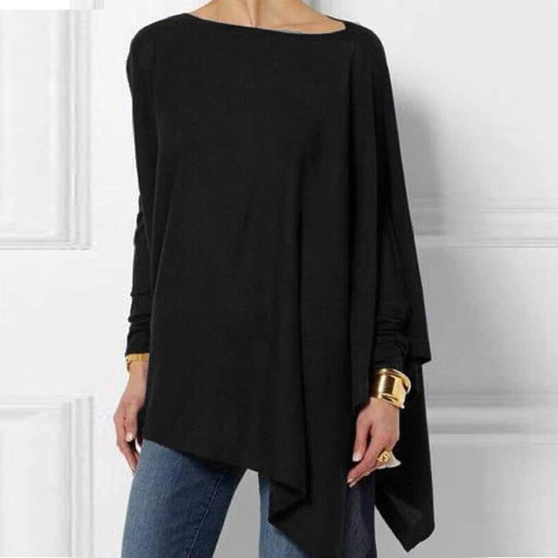 Maglia Donna Manica Lunga con Orlo Asimmetrico