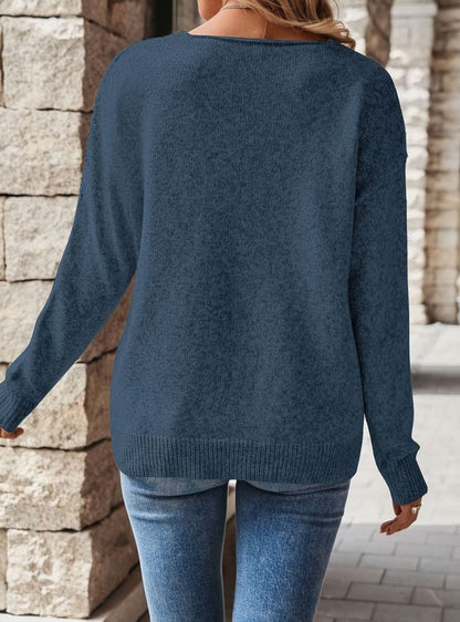Maglione Donna Scollo a V Traforato Chevron