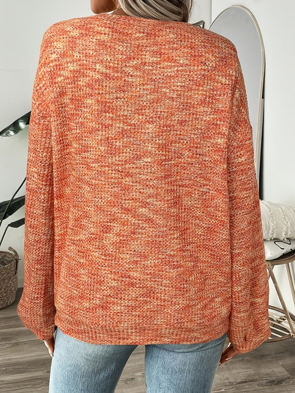 Maglione Donna Maniche a Sbuffo Nido d'Ape Arancione