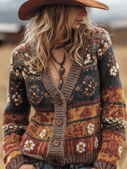 Cardigan Donna Boho a Fiori Scollo V