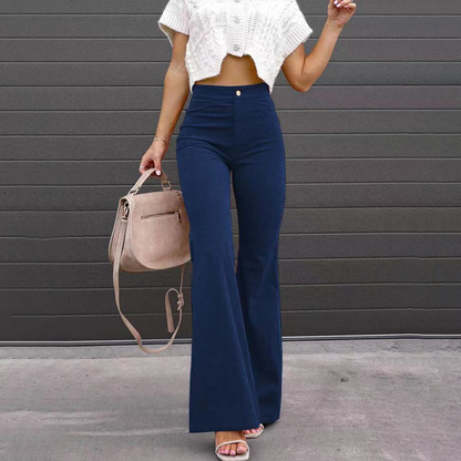 Pantaloni Zampa Donna Velluto a Coste Vita Alta