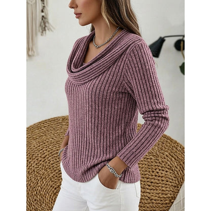 Maglione Donna Collo Drappeggiato a Costine Aderente