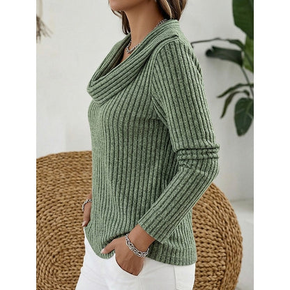 Maglione Donna Collo Drappeggiato a Costine Aderente