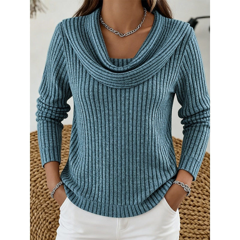 Maglione Donna Collo Drappeggiato a Costine Aderente