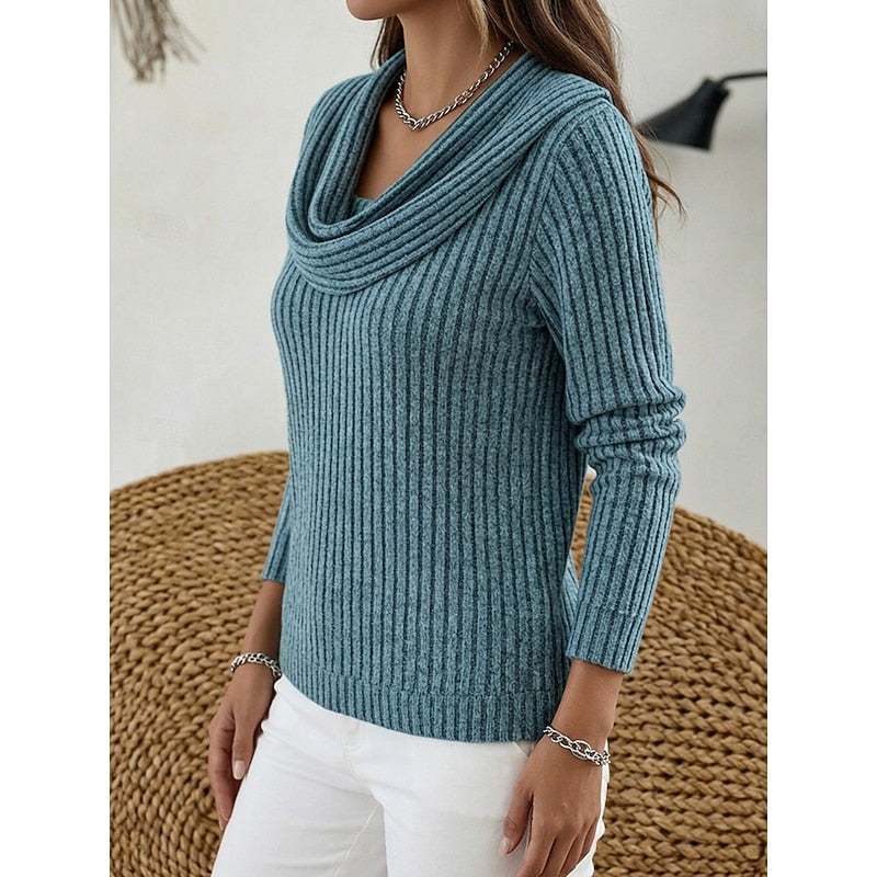 Maglione Donna Collo Drappeggiato a Costine Aderente