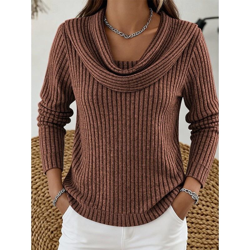 Maglione Donna Collo Drappeggiato a Costine Aderente