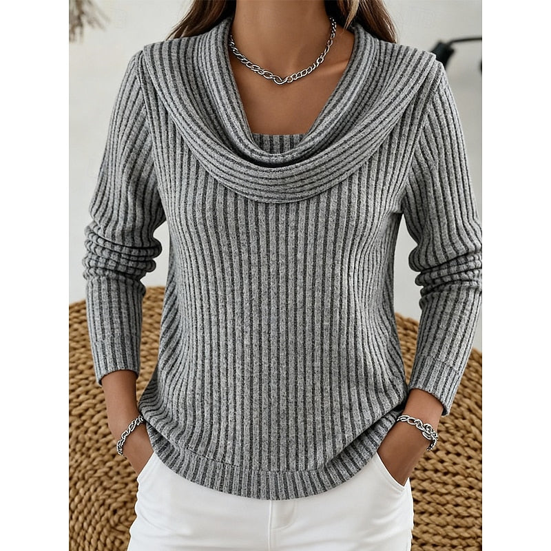 Maglione Donna Collo Drappeggiato a Costine Aderente