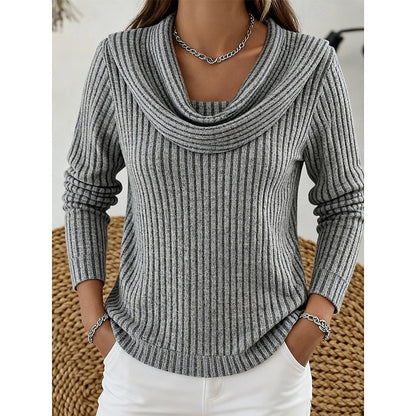 Maglione Donna Collo Drappeggiato a Costine Aderente