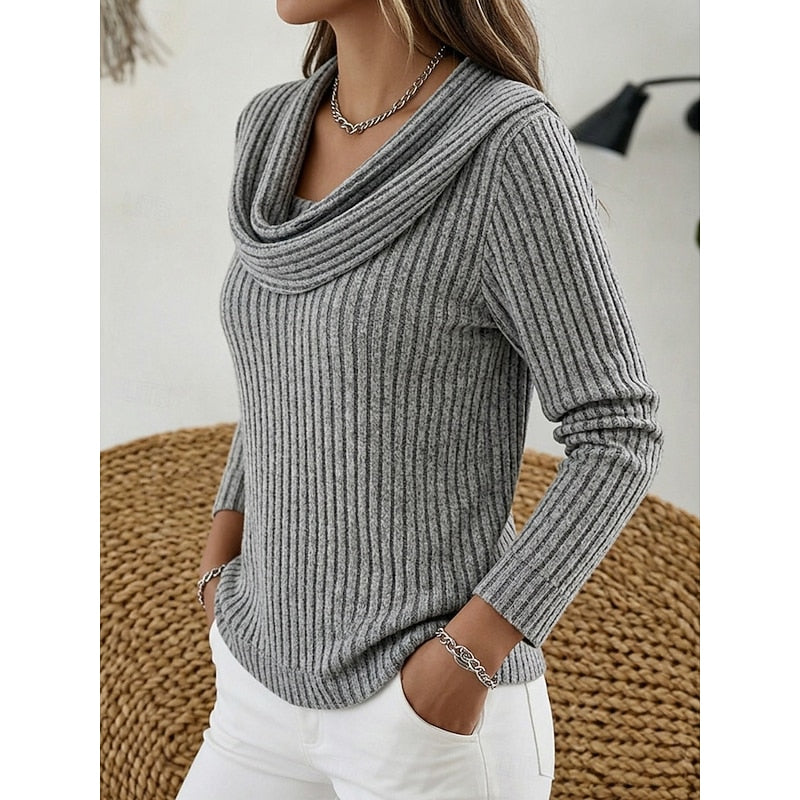 Maglione Donna Collo Drappeggiato a Costine Aderente