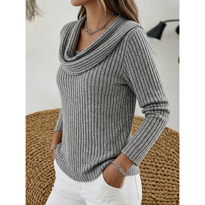 Maglione Donna Collo Drappeggiato a Costine Aderente