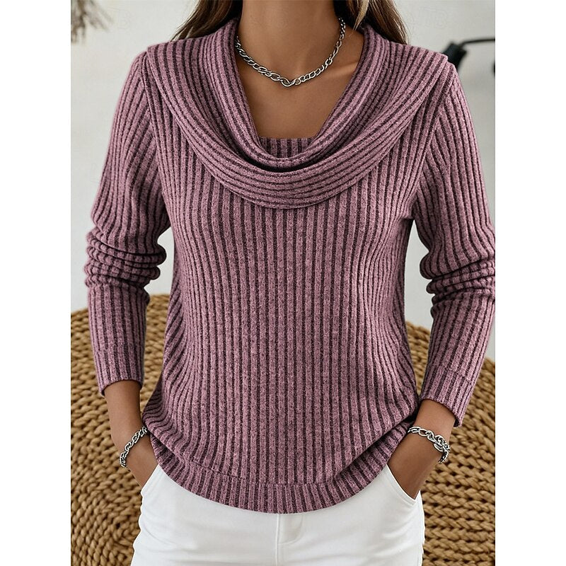 Maglione Donna Collo Drappeggiato a Costine Aderente