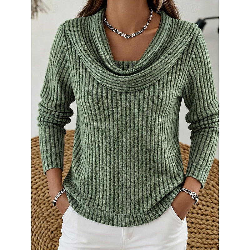 Maglione Donna Collo Drappeggiato a Costine Aderente