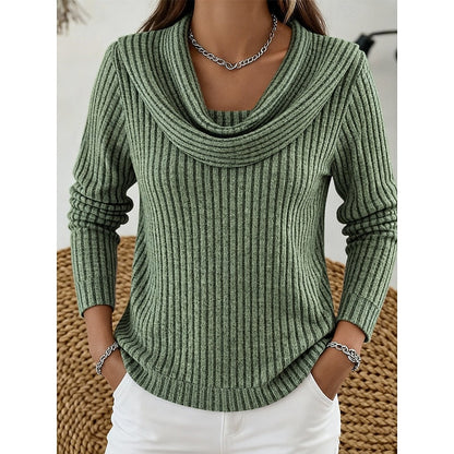 Maglione Donna Collo Drappeggiato a Costine Aderente