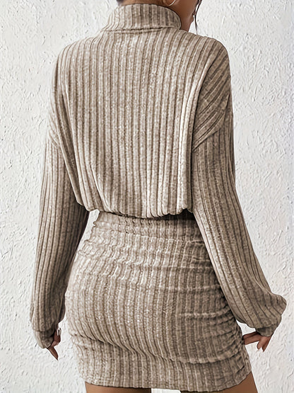 Abito in Maglia Donna Dolcevita Corto Arricciato
