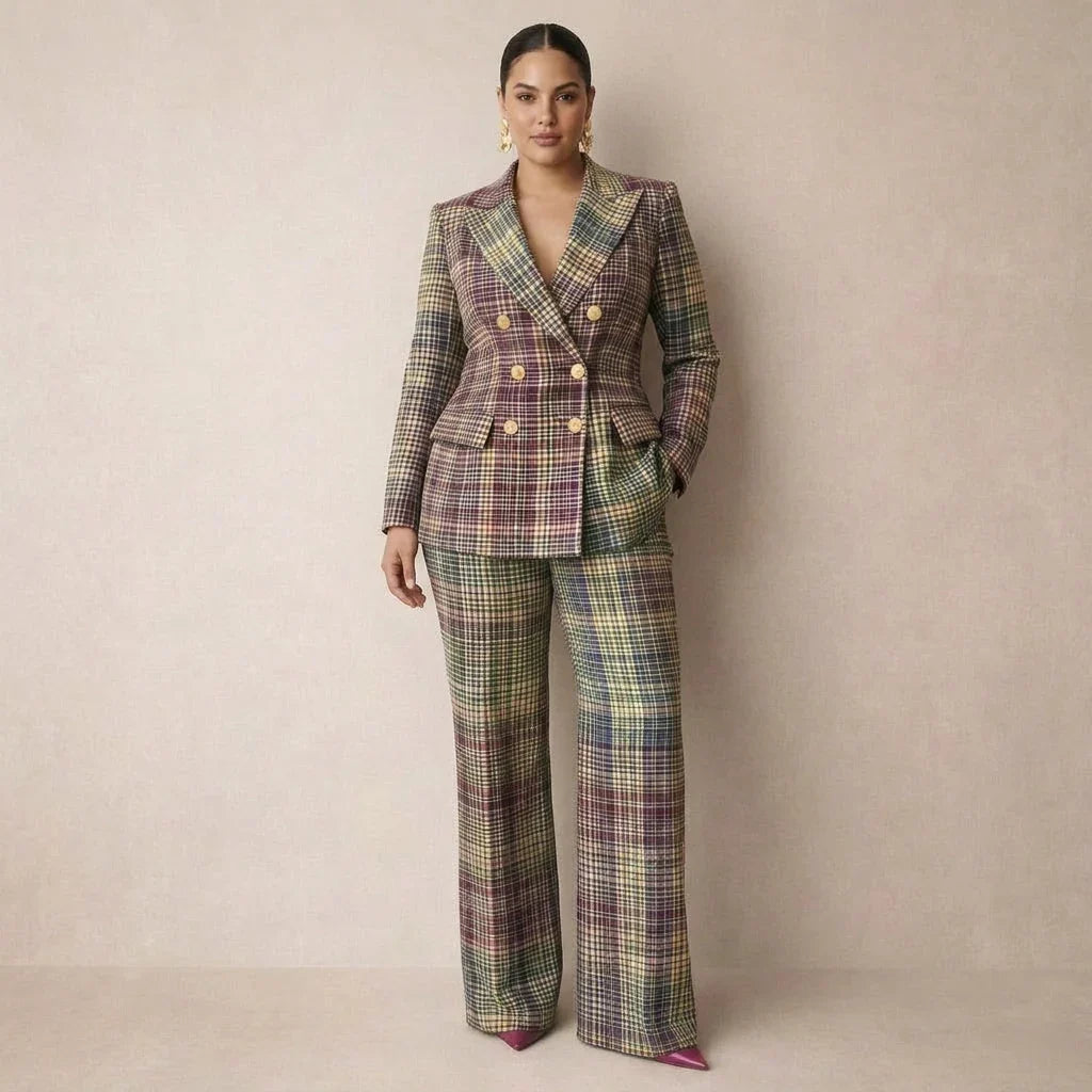 Tailleur Donna Doppiopetto Pantaloni Palazzo Completo