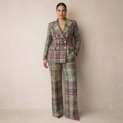 Tailleur Donna Doppiopetto Pantaloni Palazzo Completo