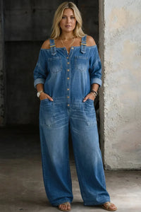 Tuta Intera Donna Jeans Spalle Scoperte Palazzo