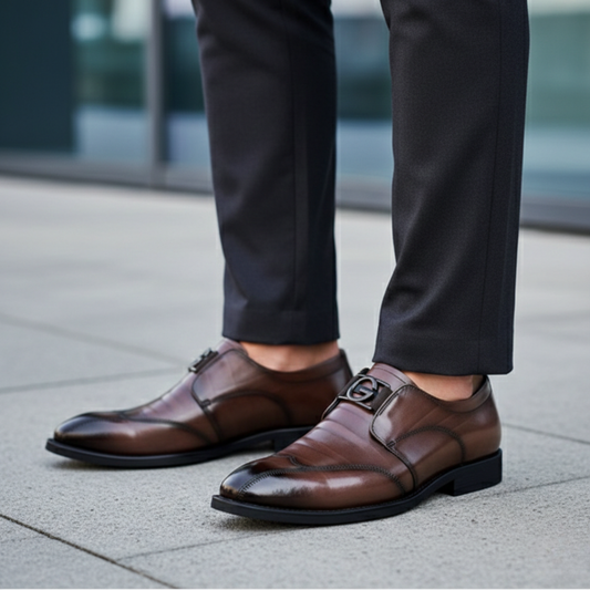 Scarpe da Uomo Monk Strap in Ecopelle Marrone con Fibbia