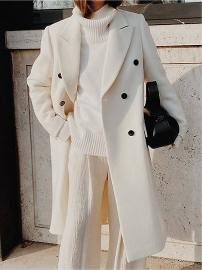 Cappotto Lungo Donna Doppiopetto con Cintura in Vita