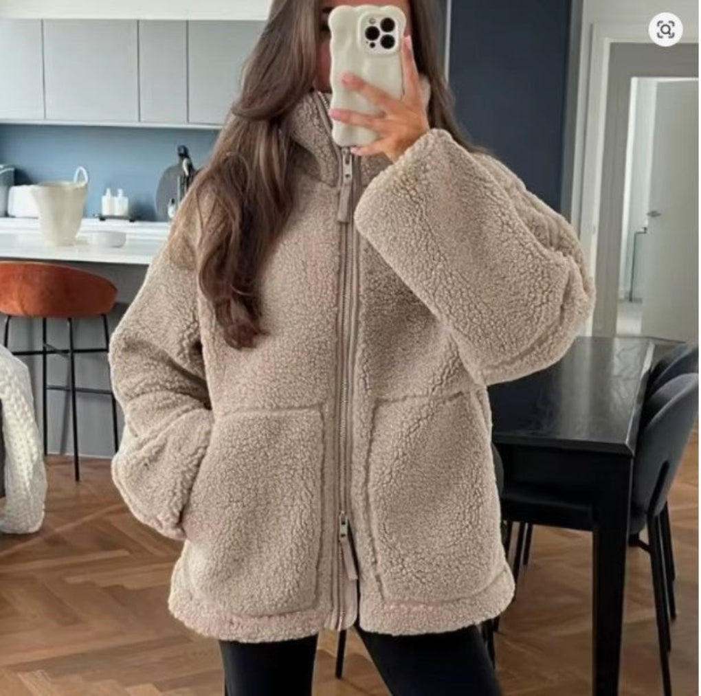 Giacca Teddy Donna Oversize Spalle Scese con Zip