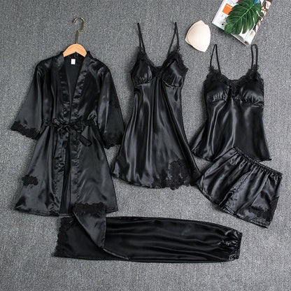 Pigiama Donna Set Cinque Pezzi con Pizzo