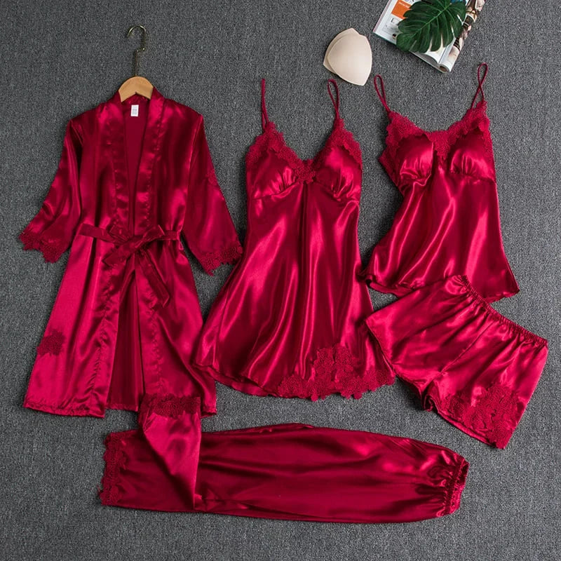 Pigiama Donna Set Cinque Pezzi con Pizzo