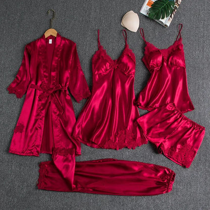 Pigiama Donna Set Cinque Pezzi con Pizzo
