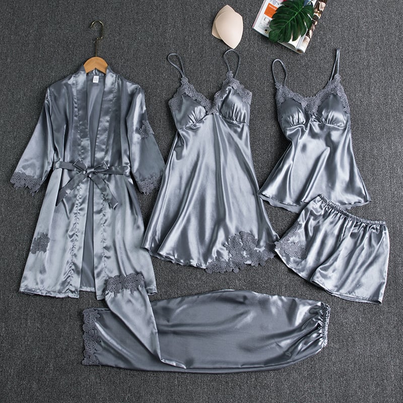 Pigiama Donna Set Cinque Pezzi con Pizzo