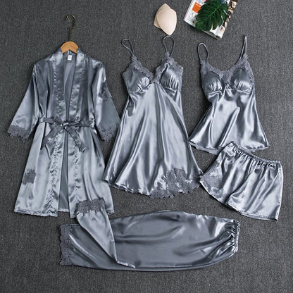 Pigiama Donna Set Cinque Pezzi con Pizzo
