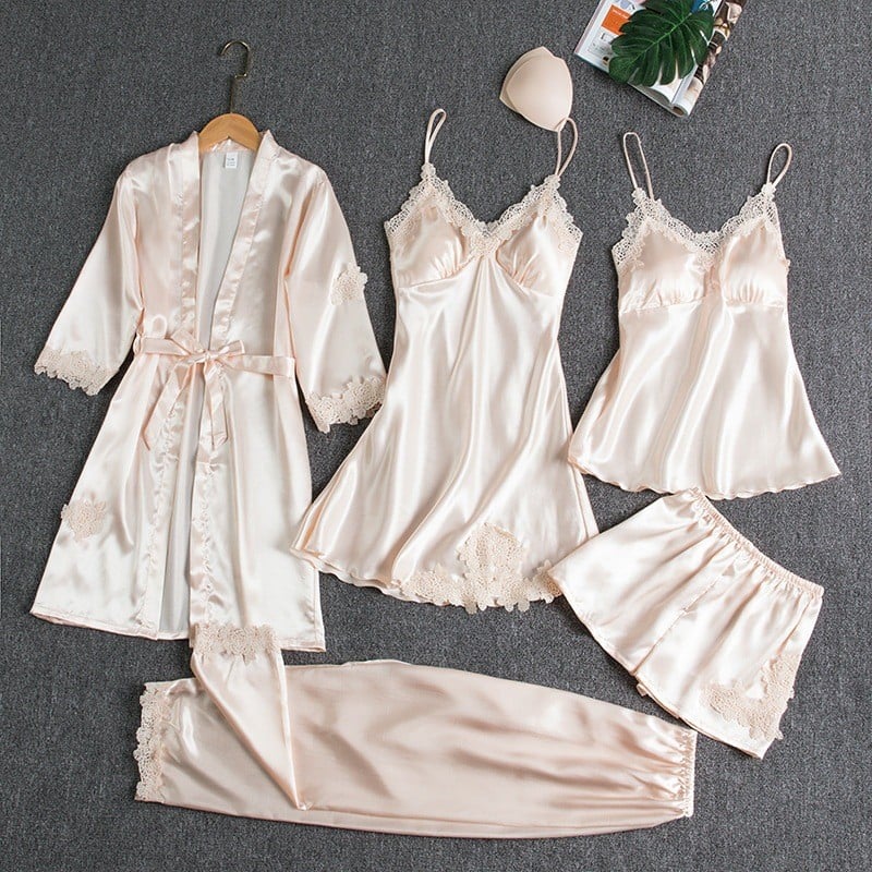 Pigiama Donna Set Cinque Pezzi con Pizzo