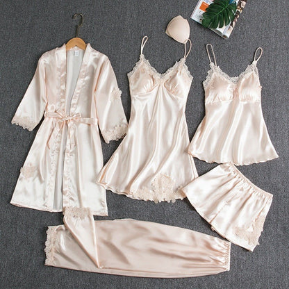 Pigiama Donna Set Cinque Pezzi con Pizzo