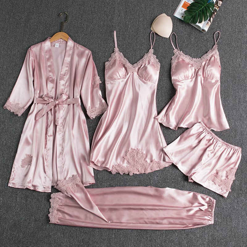 Pigiama Donna Set Cinque Pezzi con Pizzo