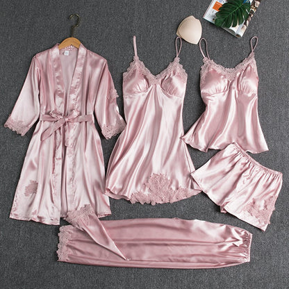 Pigiama Donna Set Cinque Pezzi con Pizzo